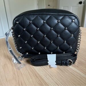 New Rebecca Minkoff Black Quilted Crossbody Bag with Chain Detail